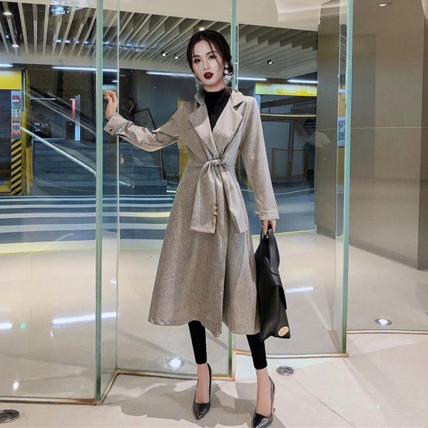 women's trench coats elegant fashion women spring autumn korean style lace-up long coat, Tan;black
women's trench coats elegant fashion women spring autumn korean style lace-up long coat, Tan;black