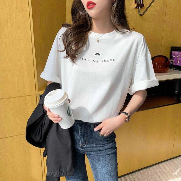 summer short sleeve t-shirt in white female loose cotton t-shirt joker half sleeve cotton tee 210706