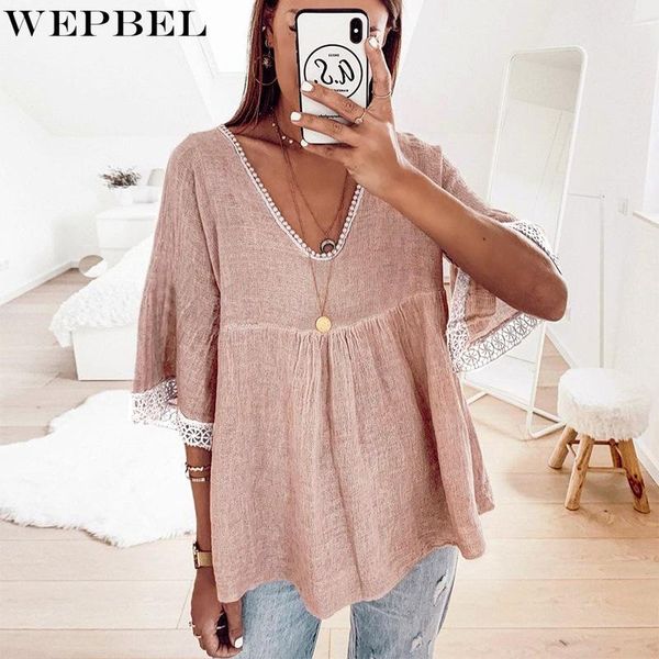 women's t-shirt wepbel flare sleeve casual solid color lace stitching ruffle summer fashion v-neck loose half t-shirts, White
women's t-shirt wepbel flare sleeve casual solid color lace stitching ruffle summer fashion v-neck loose half t-shirts, White