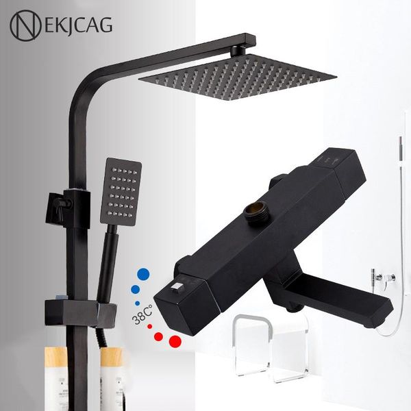 thermostatic control shower set save water shower bath nozzle black rainfall faucet with tub tap
thermostatic control shower set save water shower bath nozzle black rainfall faucet with tub tap