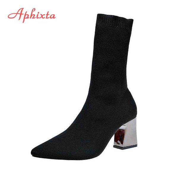 aphixta metal color 7cm square heels socks boots women big size 43 stretch fabric elastic pointed toe shoes ankle boot woman y0905, Black
aphixta metal color 7cm square heels socks boots women big size 43 stretch fabric elastic pointed toe shoes ankle boot woman y0905, Black