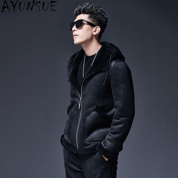 men's leather & faux ayunsue winter real fur coat clothes 100% sheep shearing jacket men short korean wool jackets hooded chaquetas hom, Black
men's leather & faux ayunsue winter real fur coat clothes 100% sheep shearing jacket men short korean wool jackets hooded chaquetas hom, Black