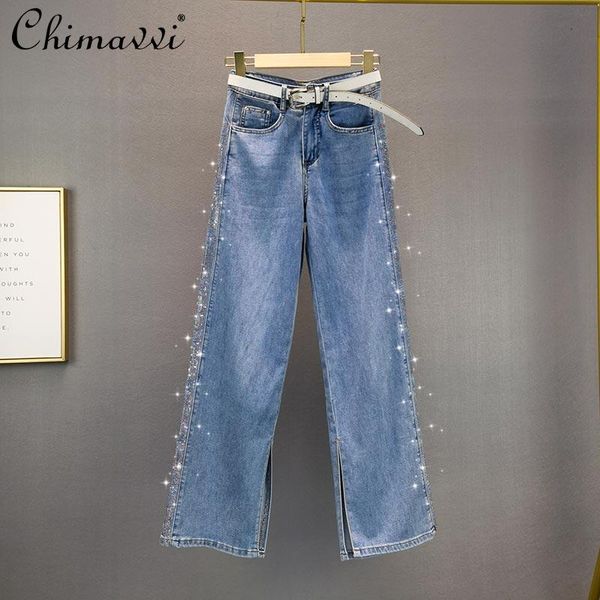 women's jeans european style side rhinestone wide-leg for women 2021 spring high waist slimming loose split trousers fashion pants, Blue
women's jeans european style side rhinestone wide-leg for women 2021 spring high waist slimming loose split trousers fashion pants, Blue