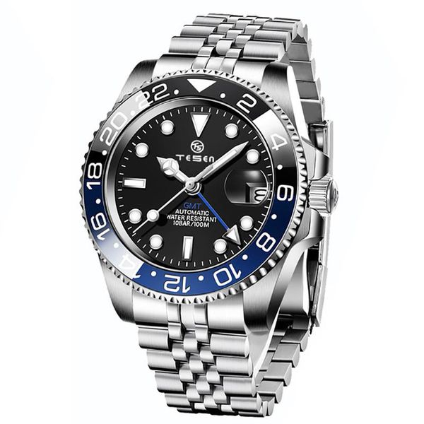 luxury mens gmt automatic mechanical red and blue ceramic bezel dual time zone waterproof steel watch tesen wristwatches, Slivery;brown
luxury mens gmt automatic mechanical red and blue ceramic bezel dual time zone waterproof steel watch tesen wristwatches, Slivery;brown