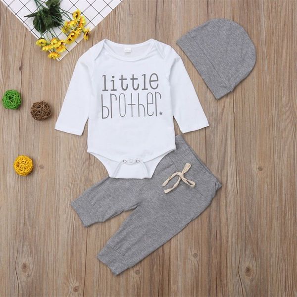 long sleeve little brother print bodysuitsolid pant with hat 3pcs set for baby boy spring autumn clothes, White
long sleeve little brother print bodysuitsolid pant with hat 3pcs set for baby boy spring autumn clothes, White