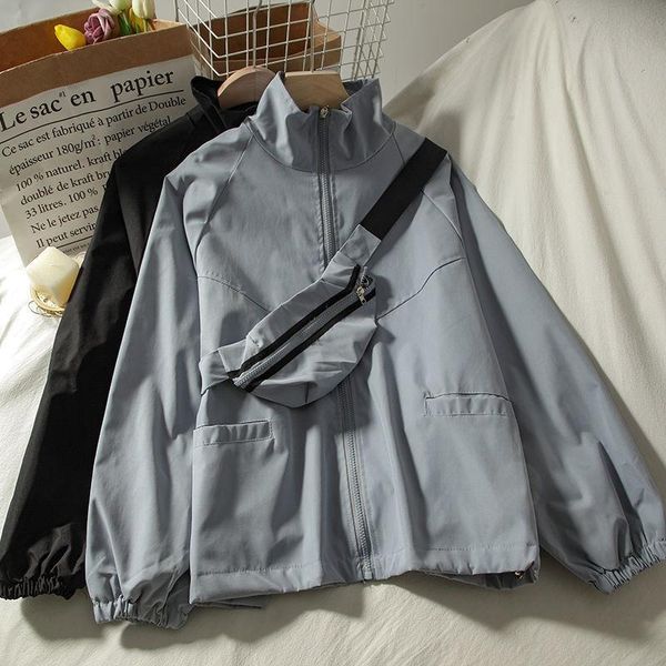 women's jackets autumn korean casual punk tooling jacket harajuku solid color long-sleeved windbreaker streetwear 90s vintage loose out, Black;brown 
women's jackets autumn korean casual punk tooling jacket harajuku solid color long-sleeved windbreaker streetwear 90s vintage loose out, Black;brown