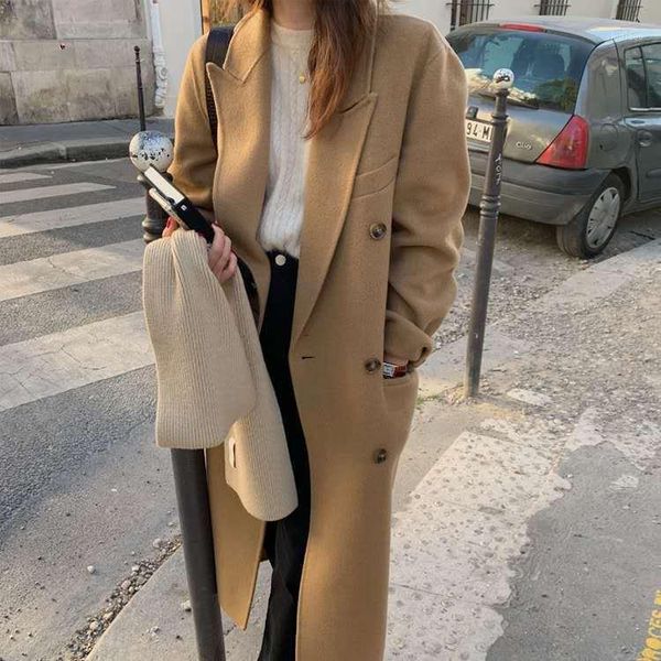 women's wool & blends double side hand sewn woolen overcoat medium length camel coat for autumn / winter 2021, Black
women's wool & blends double side hand sewn woolen overcoat medium length camel coat for autumn / winter 2021, Black
