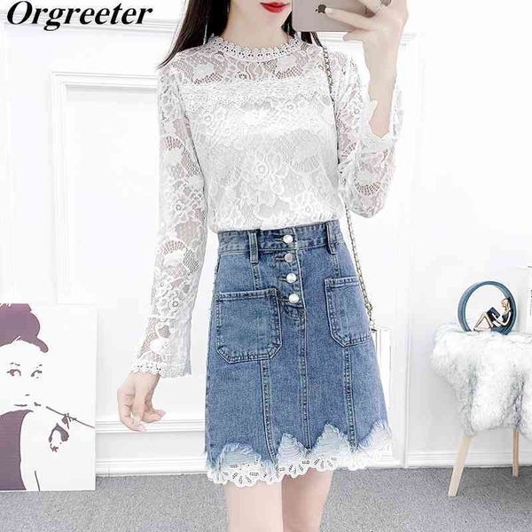 spring denim skirts set womens two piece sets sweet flare sleeve lace cute white shirt + trim skirt student suit 210525
spring denim skirts set womens two piece sets sweet flare sleeve lace cute white shirt + trim skirt student suit 210525