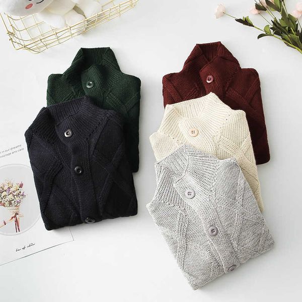 2021 autumn winter kids baby cardigan coat sweaters cotton jumpers jacket knitted warm high neck cardigan children's clothing y1024, Blue