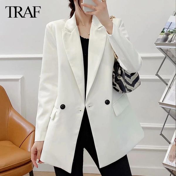 women's suits & blazers clothing fashion double breasted loose fitting blazer coat vintage long sleeve pockets female outerwear chic to, White;black
women's suits & blazers clothing fashion double breasted loose fitting blazer coat vintage long sleeve pockets female outerwear chic to, White;black