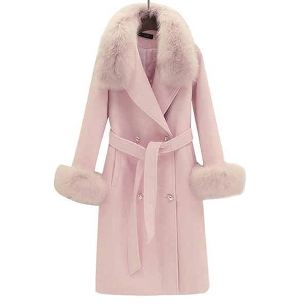 women's wool & blends arrival fur collar woolen coat women double breasted slim stitching overcoat, Black
women's wool & blends arrival fur collar woolen coat women double breasted slim stitching overcoat, Black