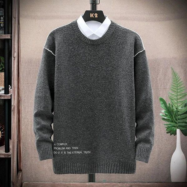 men's sweaters round collar mens winter knitted pullovers 2021 solid color letter embroidery men long sleeve casual sweater, White;black
men's sweaters round collar mens winter knitted pullovers 2021 solid color letter embroidery men long sleeve casual sweater, White;black