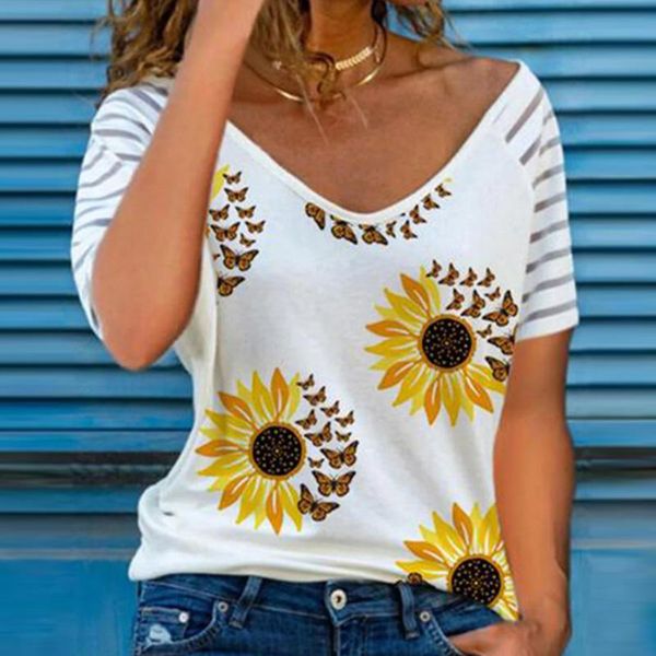 women's t-shirt women tee shirt summer sunflower printed pullover short sleeves v neck t-shirts casual loose ladies streetwear, White
women's t-shirt women tee shirt summer sunflower printed pullover short sleeves v neck t-shirts casual loose ladies streetwear, White