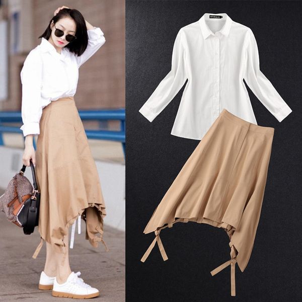fashion dress star song qian street p same white long sleeve shirt khaki irregular high waist skirt suit female 9919, Black;pink
fashion dress star song qian street p same white long sleeve shirt khaki irregular high waist skirt suit female 9919, Black;pink