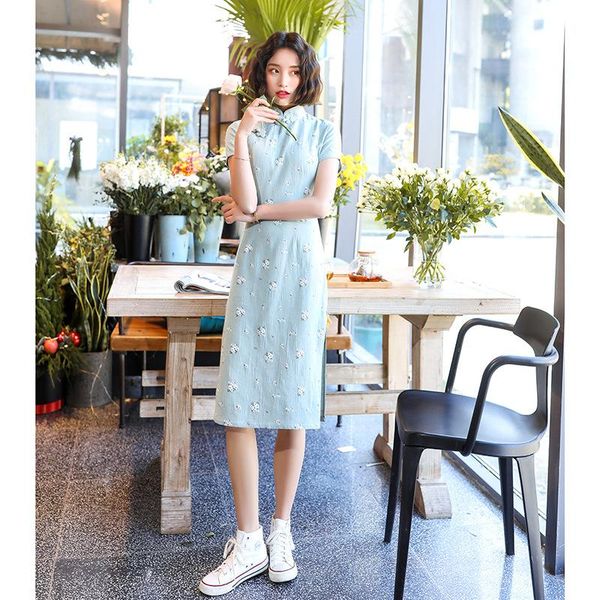 light blue sweet flower print cotton qipao women exquisite vintage button trim novelty cheongsam summer elegant chinese dress ethnic clothin, Red
light blue sweet flower print cotton qipao women exquisite vintage button trim novelty cheongsam summer elegant chinese dress ethnic clothin, Red