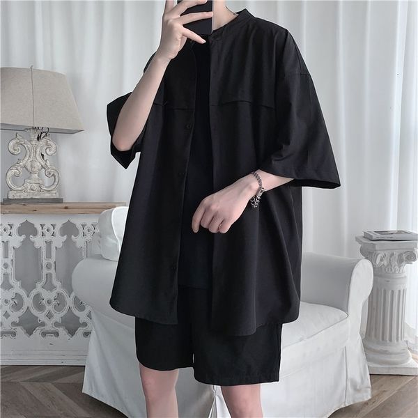 men's casual shirts summer short sleeve fashion black white men streetwear korean society mens dress -5xl hgnh, White;black
men's casual shirts summer short sleeve fashion black white men streetwear korean society mens dress -5xl hgnh, White;black