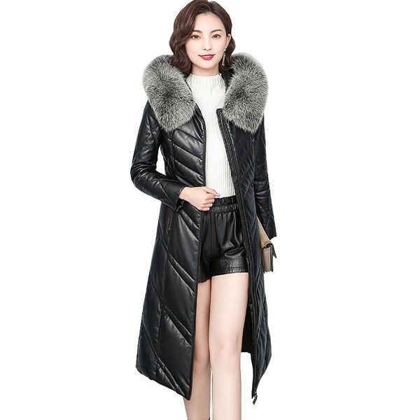 women's leather & faux down warm long genuine jacket women 2021 winter sheepskin coat lady elegant fur collar hooded plus size coats ok, Black
women's leather & faux down warm long genuine jacket women 2021 winter sheepskin coat lady elegant fur collar hooded plus size coats ok, Black