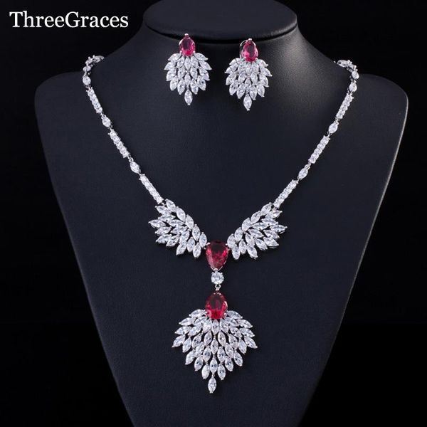 earrings & necklace threegraces luxury wedding costume jewelry leaf shape zirconia big dangle bridal set with red color stone js172, Silver
earrings & necklace threegraces luxury wedding costume jewelry leaf shape zirconia big dangle bridal set with red color stone js172, Silver