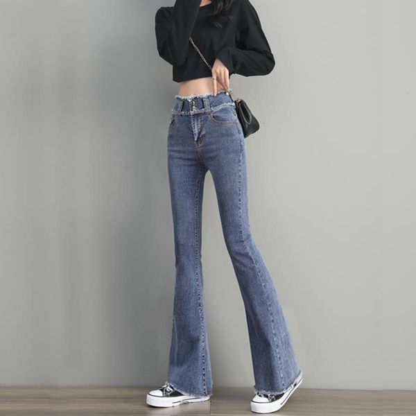 flared trousers women's high waist slim slightly flared lengthened autumn and winter with rough, Blue
flared trousers women's high waist slim slightly flared lengthened autumn and winter with rough, Blue