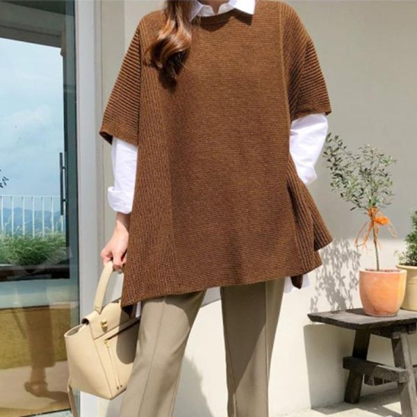 women's sweaters 2021 korean fashion autumn and winter woolen knitted vest cape round neck solid ladies short sleeve casual sweater, White;black
women's sweaters 2021 korean fashion autumn and winter woolen knitted vest cape round neck solid ladies short sleeve casual sweater, White;black