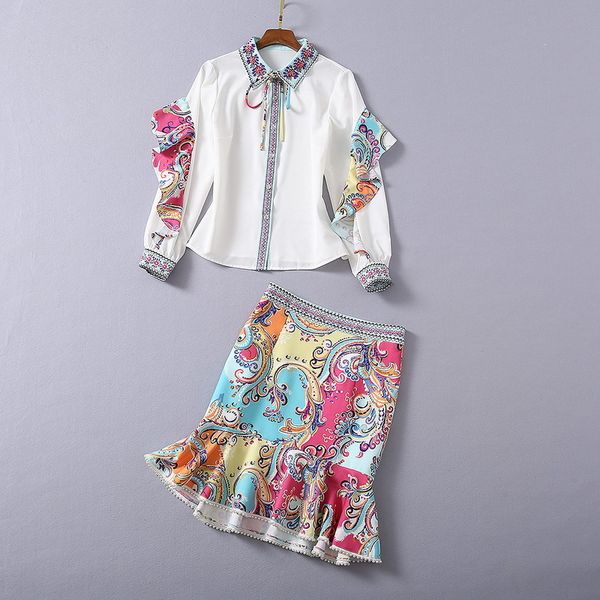 two piece dress european and american women's wear winter style long sleeve lapel ruffled shirt printed fishtail skirt fashion suit kuy, White
two piece dress european and american women's wear winter style long sleeve lapel ruffled shirt printed fishtail skirt fashion suit kuy, White
