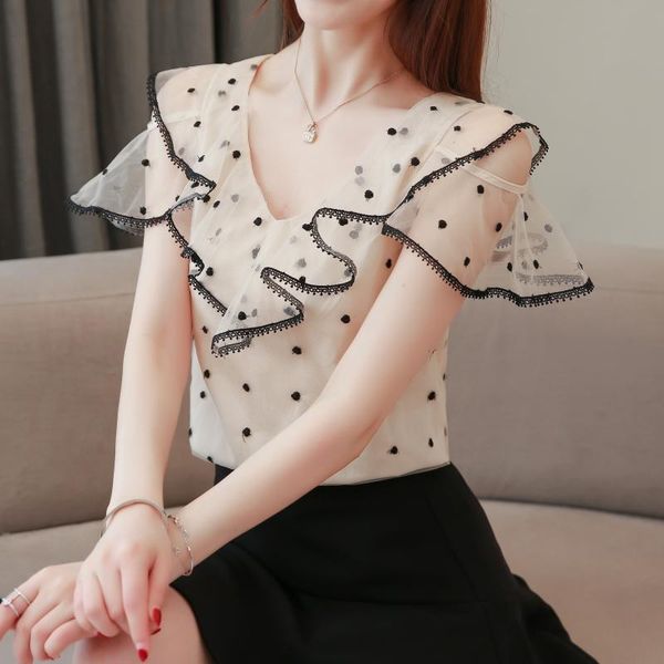 women's blouses & shirts women ruffles wave dot polka shoulder-shoulder chiffon blouse female shirt 2021 summer casual, White
women's blouses & shirts women ruffles wave dot polka shoulder-shoulder chiffon blouse female shirt 2021 summer casual, White
