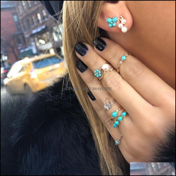 cluster rings jewelryblue turquoise pearl 8 piece set ring earring combination decoration drop delivery 2021 vidtr, Golden;silver
cluster rings jewelryblue turquoise pearl 8 piece set ring earring combination decoration drop delivery 2021 vidtr, Golden;silver