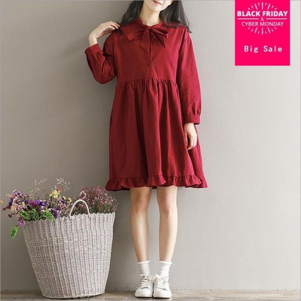 casual dresses japanese mori girl 2021 autumn women's cute dress sweet loose bow wine red long-sleeved cotton and linen l943, Black;gray
casual dresses japanese mori girl 2021 autumn women's cute dress sweet loose bow wine red long-sleeved cotton and linen l943, Black;gray