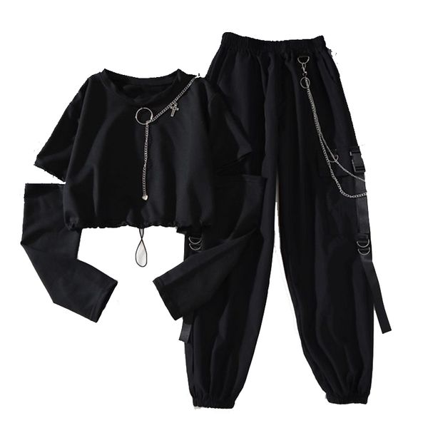 spring autumn women harajuku cargo pants handsome cool two-piece suit chain long sleeve+ribbon pants 210319, Black;white
spring autumn women harajuku cargo pants handsome cool two-piece suit chain long sleeve+ribbon pants 210319, Black;white