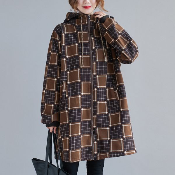 johnature women vintage plaid parkas cotton blend hooded coat zipper winter pockets fleece women warm clothes soft coat 210521, Black
johnature women vintage plaid parkas cotton blend hooded coat zipper winter pockets fleece women warm clothes soft coat 210521, Black