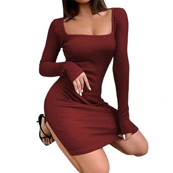 casual dresses low cut square collar knitted dress solid color long sleeve ribbed women mini knitwear, Black;gray
casual dresses low cut square collar knitted dress solid color long sleeve ribbed women mini knitwear, Black;gray