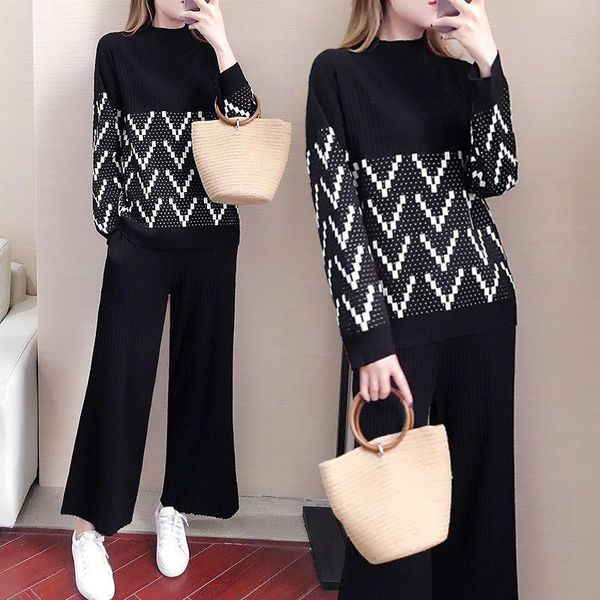 women's two piece pants knit women black sweater sets winter thick warm +long wide leg straight pant suits womens, White
women's two piece pants knit women black sweater sets winter thick warm +long wide leg straight pant suits womens, White