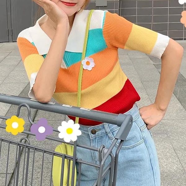 women's t-shirt t shirts women turn down collar short sleeve buttons knitted tee shirt summer fashion female colorful striped tshirt, White
women's t-shirt t shirts women turn down collar short sleeve buttons knitted tee shirt summer fashion female colorful striped tshirt, White
