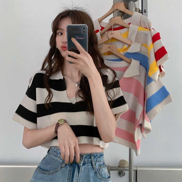 knitwear v neck short sleeve striped tshirts woman summer loose all-match knitted crop fashion japan style tees student 210610, White
knitwear v neck short sleeve striped tshirts woman summer loose all-match knitted crop fashion japan style tees student 210610, White
