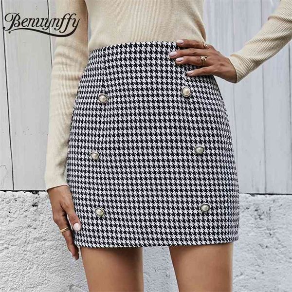 double breasted houndstooth print mini skirts womens black and white elegant high waist a-line women skirt zip back 210510
double breasted houndstooth print mini skirts womens black and white elegant high waist a-line women skirt zip back 210510