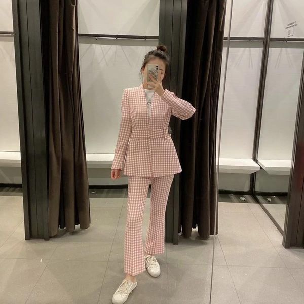 sweet two piece set belt plaid blazer + high waist flare pants suit 2021 women solid colors casual office trousers women's, White
sweet two piece set belt plaid blazer + high waist flare pants suit 2021 women solid colors casual office trousers women's, White