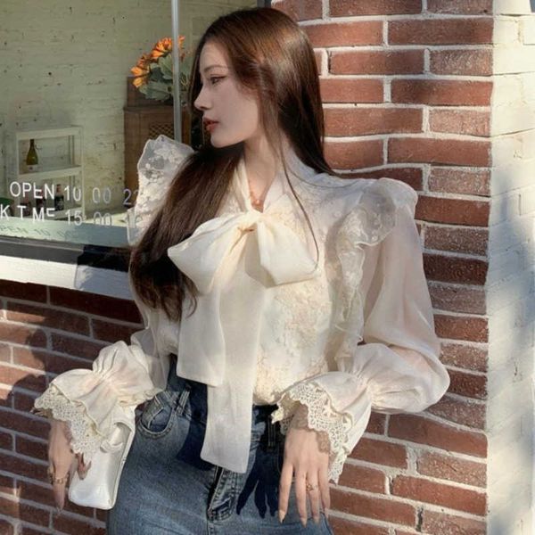 two piece dress lace mesh blouse bow knot design sense niche western style shirt women spring long-sleeved m8o6, White
two piece dress lace mesh blouse bow knot design sense niche western style shirt women spring long-sleeved m8o6, White
