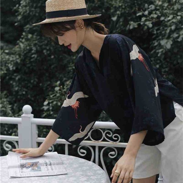 women's knits & tees ukiyoe crane print summer blouse women and blouses vintage chiffon loose japanese v neck female x1ou, White
women's knits & tees ukiyoe crane print summer blouse women and blouses vintage chiffon loose japanese v neck female x1ou, White