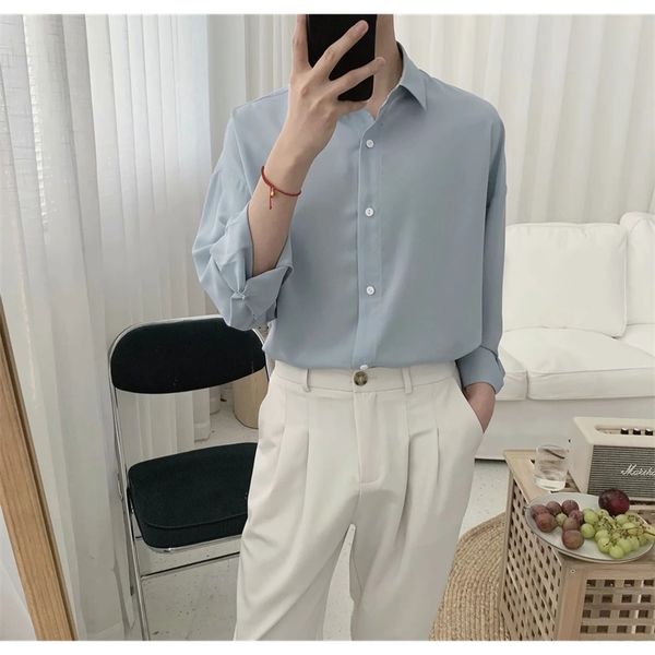 men's blue simple style shirt korean long sleeve trendy loose spring autumn classic lazy camisa masculina 210809, White;black
men's blue simple style shirt korean long sleeve trendy loose spring autumn classic lazy camisa masculina 210809, White;black