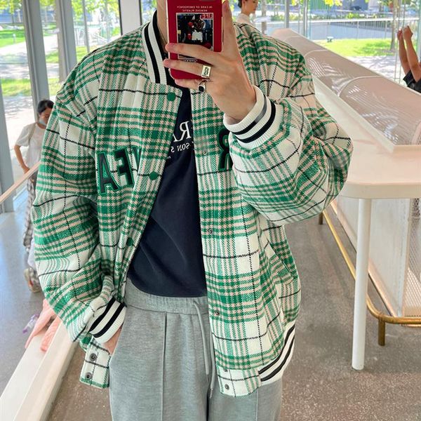 women's jackets hip hop green plaid letter baseball for women korean coats button up oversized american streetwear couples plus size, Black;brown
women's jackets hip hop green plaid letter baseball for women korean coats button up oversized american streetwear couples plus size, Black;brown