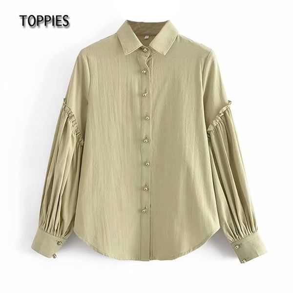 spring bean green cotton shirts ruffles long sleeve blouses women pearls button 210421, White
spring bean green cotton shirts ruffles long sleeve blouses women pearls button 210421, White