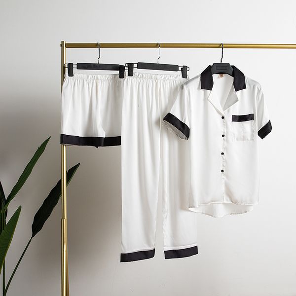 women's sleepwear summer fashion 3 piece set womens lounge silk short sleeve sleeping pyjamas pijama feminino white lingerie 1cnf, Black;red
women's sleepwear summer fashion 3 piece set womens lounge silk short sleeve sleeping pyjamas pijama feminino white lingerie 1cnf, Black;red