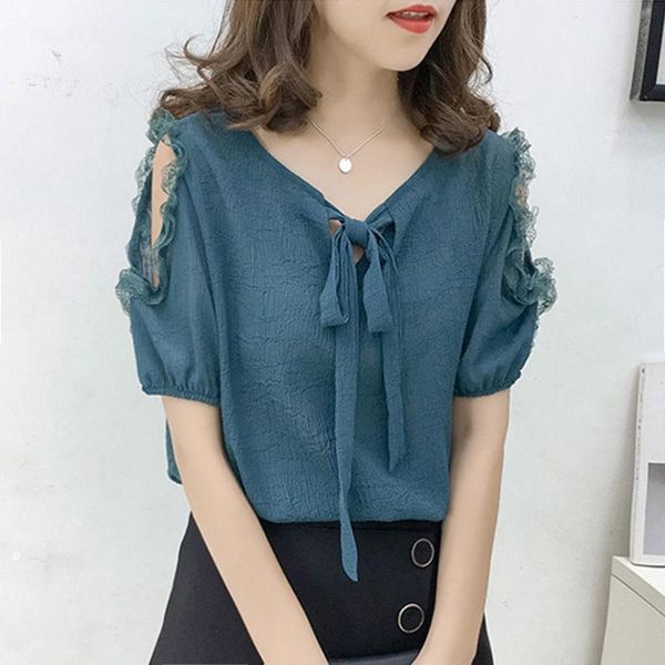 women's t-shirt chiffon short-sleeved summer 2021 korean fashion lace-up doll shirt temperament strapless women, White
women's t-shirt chiffon short-sleeved summer 2021 korean fashion lace-up doll shirt temperament strapless women, White