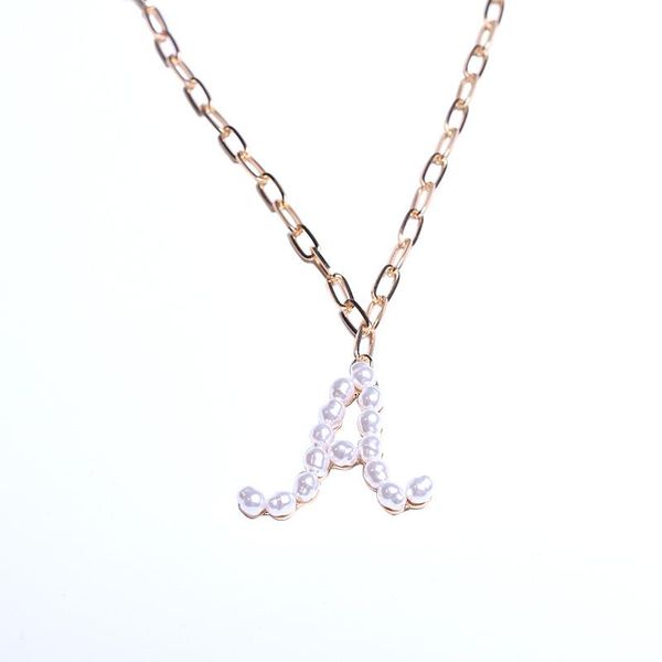 pendant necklaces europe and america cross border couple english letters initial love pearl necklace chain for women, Silver