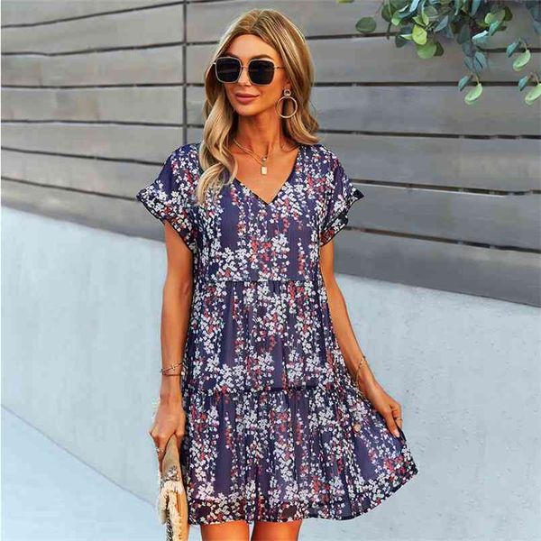 women dresses summer v neck short sleeve loose ruffle a line dress lady casual floral print high waist chiffon mini vestidos 210522, Black;gray
women dresses summer v neck short sleeve loose ruffle a line dress lady casual floral print high waist chiffon mini vestidos 210522, Black;gray
