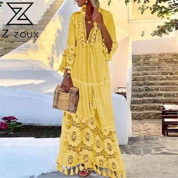 women dress deep v neck flare sleeve lace maxi es tassel bohemian loose casual plus size beach es autumn 210513, Black;gray 
women dress deep v neck flare sleeve lace maxi es tassel bohemian loose casual plus size beach es autumn 210513, Black;gray