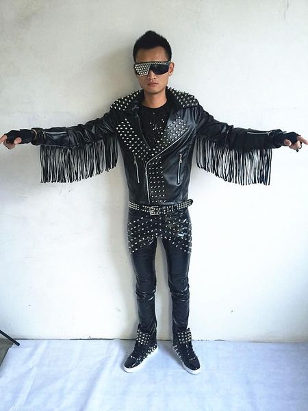 men's fur & faux mens leather jackets rivets motorcycle dj rock punk tassel band singer costume hair stylist clothes, Black
men's fur & faux mens leather jackets rivets motorcycle dj rock punk tassel band singer costume hair stylist clothes, Black