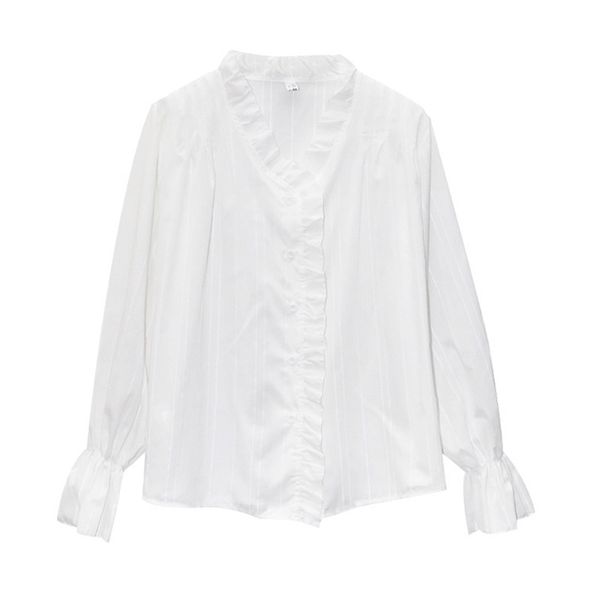 women shirt black white beige v-neck ruffle lantern long sleeve button spring summer chiffon b0528 210514
women shirt black white beige v-neck ruffle lantern long sleeve button spring summer chiffon b0528 210514