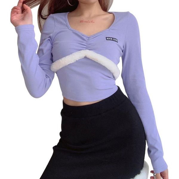 women's t-shirt women casual square collar spring solid color long sleeve blouse embroidered pleated stitching plush jumpers, White
women's t-shirt women casual square collar spring solid color long sleeve blouse embroidered pleated stitching plush jumpers, White