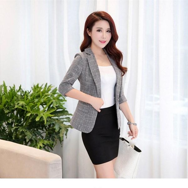 women's suits & blazers autumn one button plaid blazer women three quarter sleeve work jacket ladies notched collar pockets short outer, White;black
women's suits & blazers autumn one button plaid blazer women three quarter sleeve work jacket ladies notched collar pockets short outer, White;black